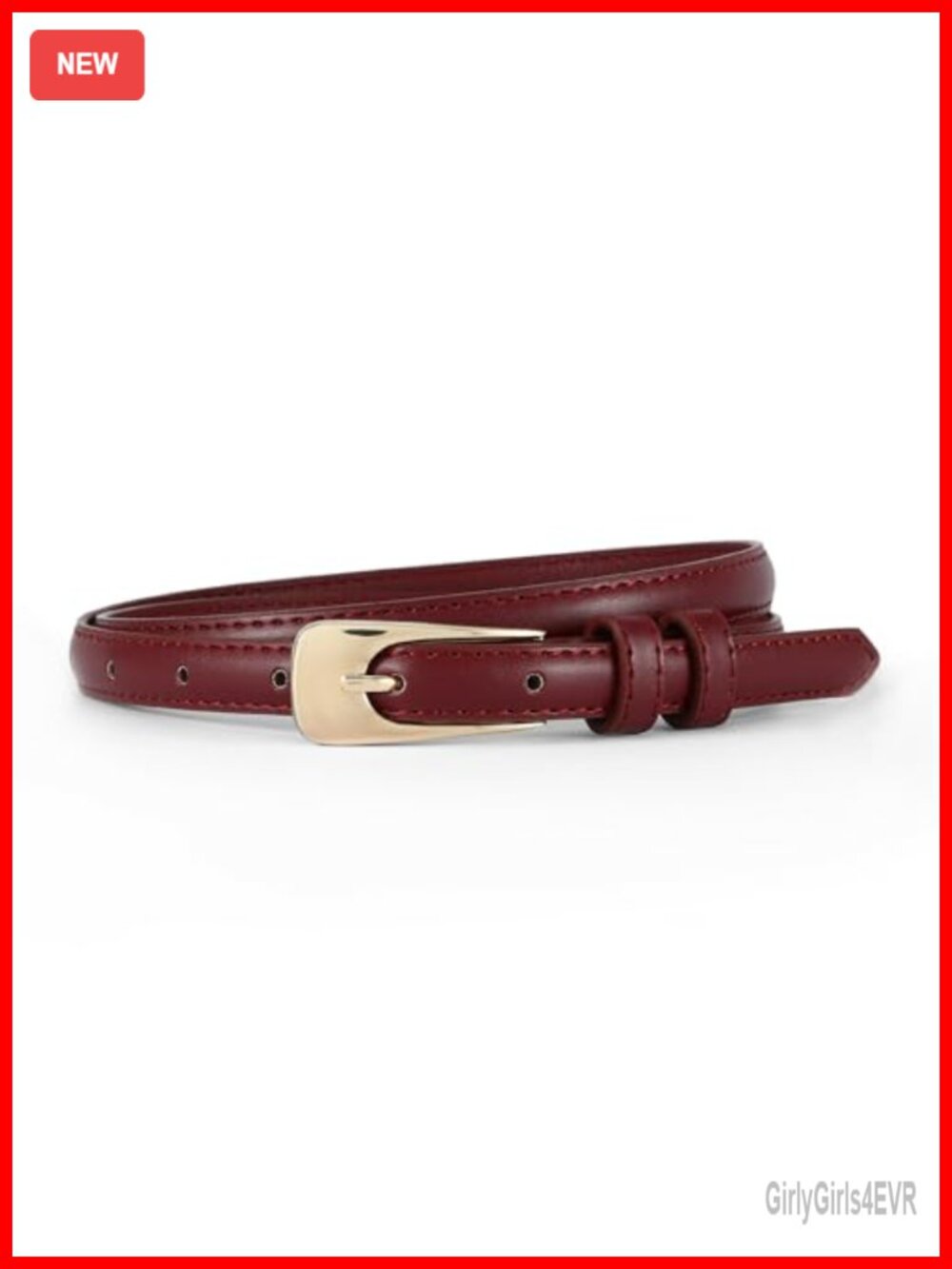 Skinny Faux Leather Belt with Gold Alloy Pin Buckle, 0.55" Thin Waist Belt
